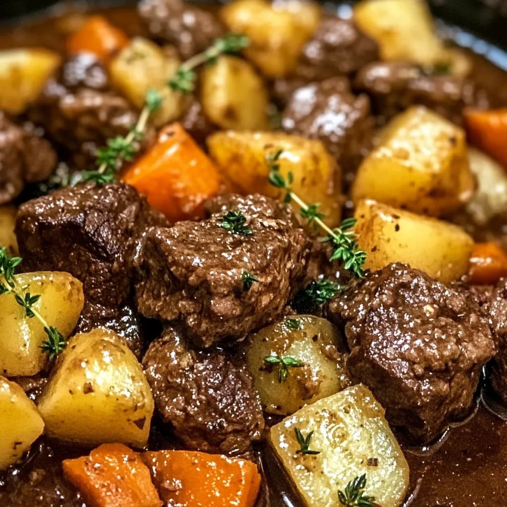 Easy Slow Cooker Garlic Butter Beef Bites & Potatoes