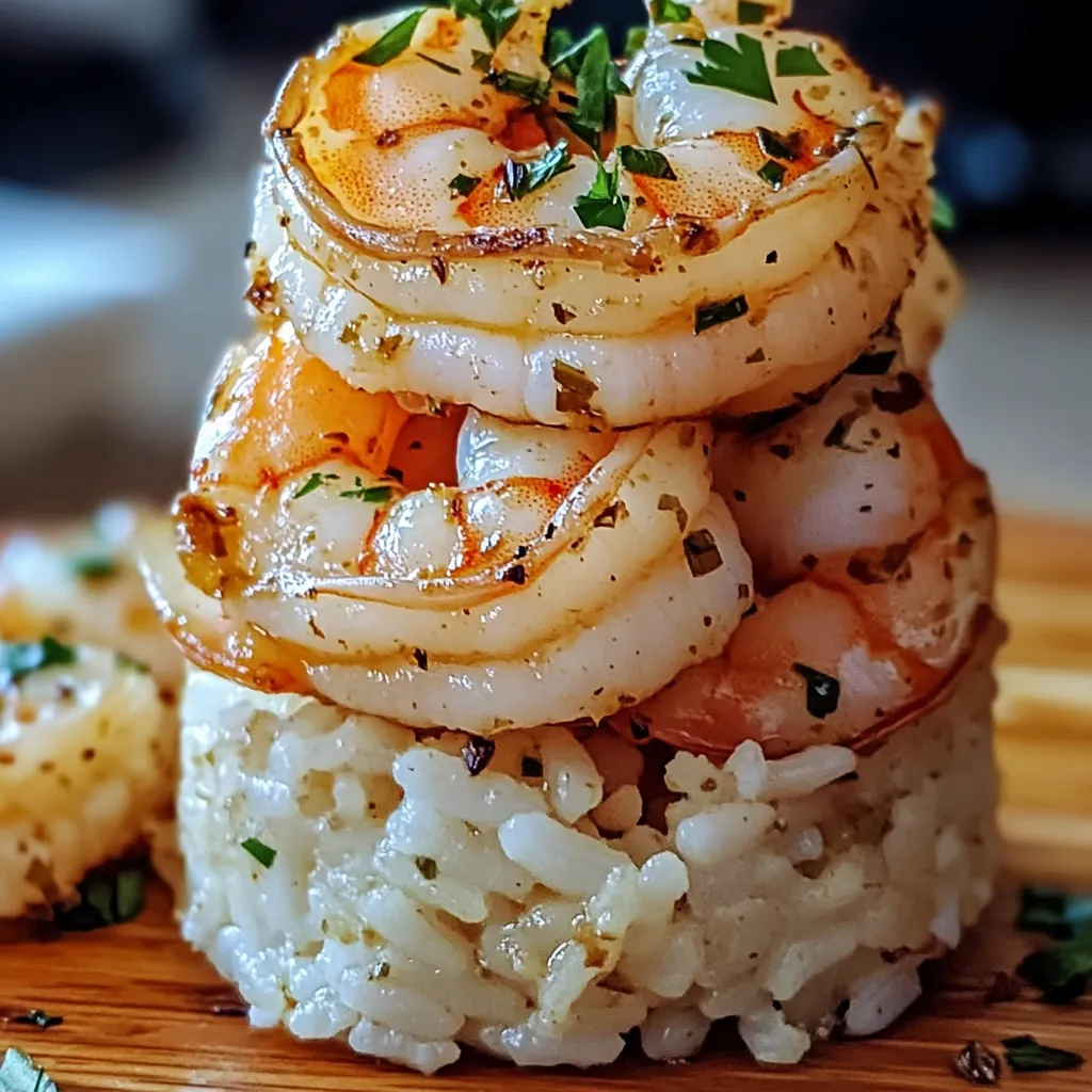 Easy Garlic Butter Shrimp and Rice Stack