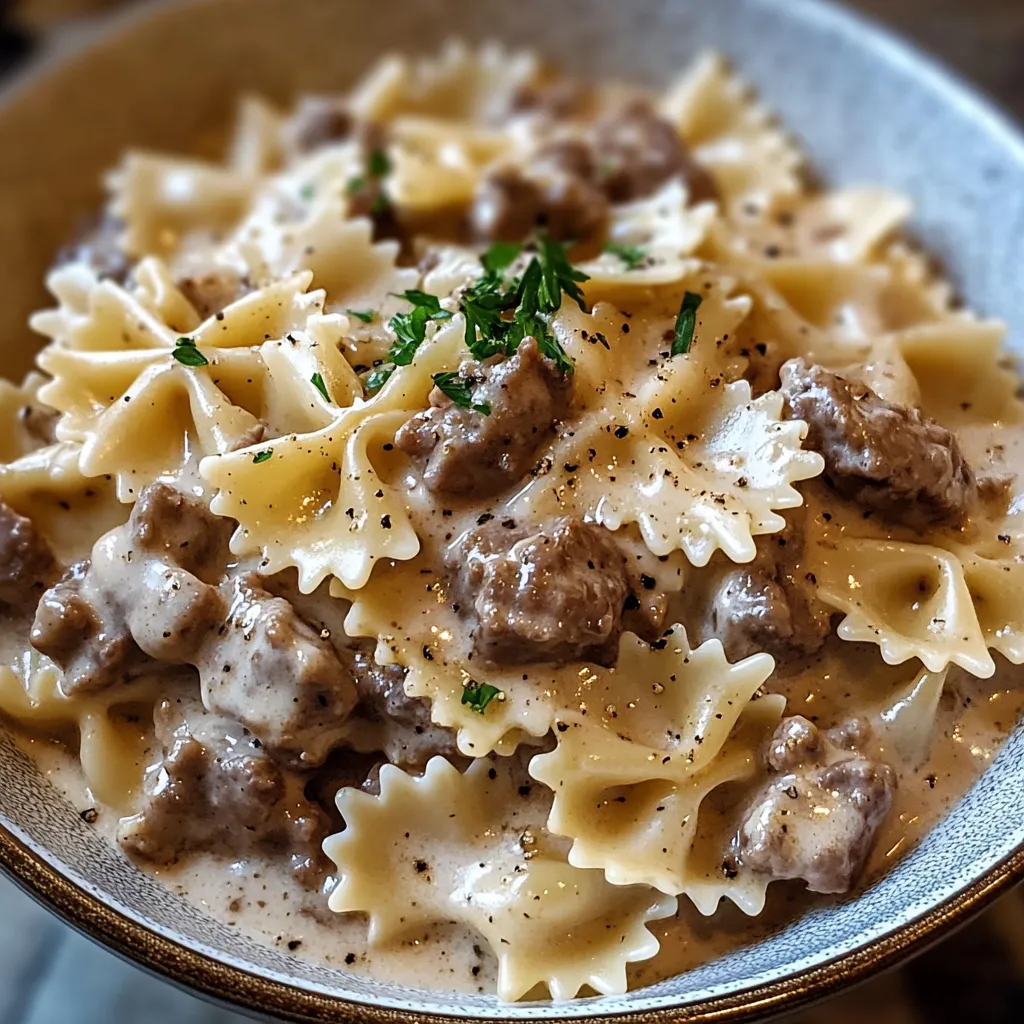 Creamy Beef and Bowtie Pasta
