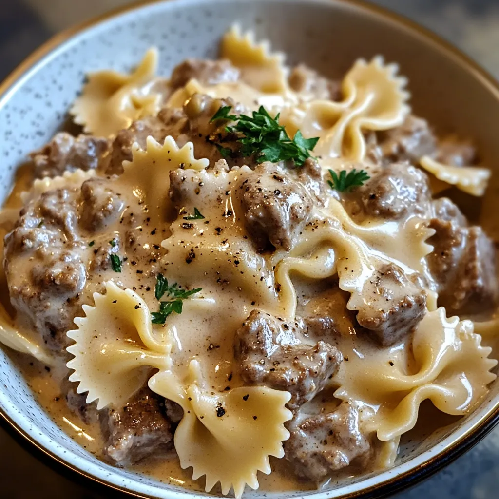 Easy Creamy Beef and Bowtie Pasta