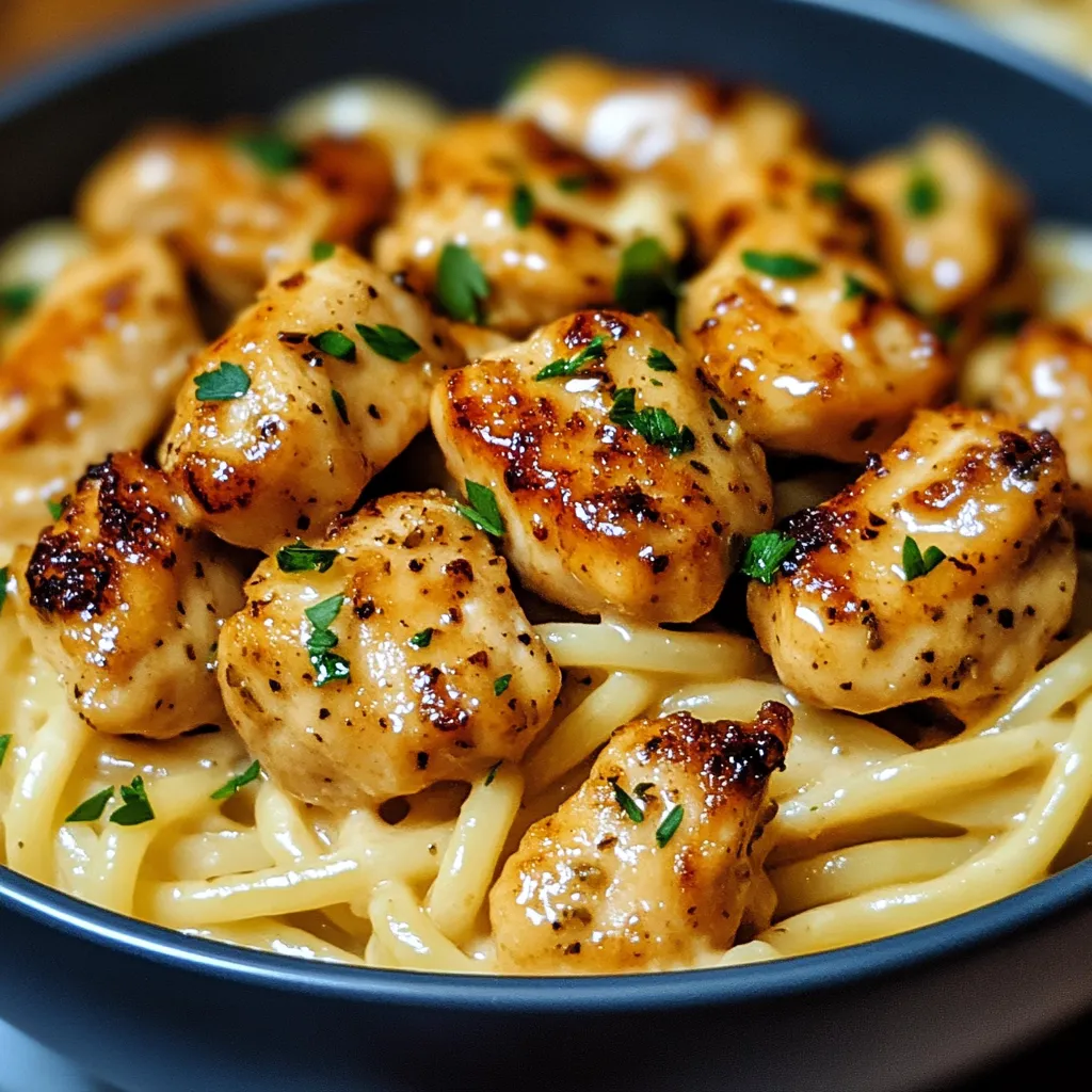 Garlic Butter Chicken Bites with Savory Creamy Parmesan Pasta