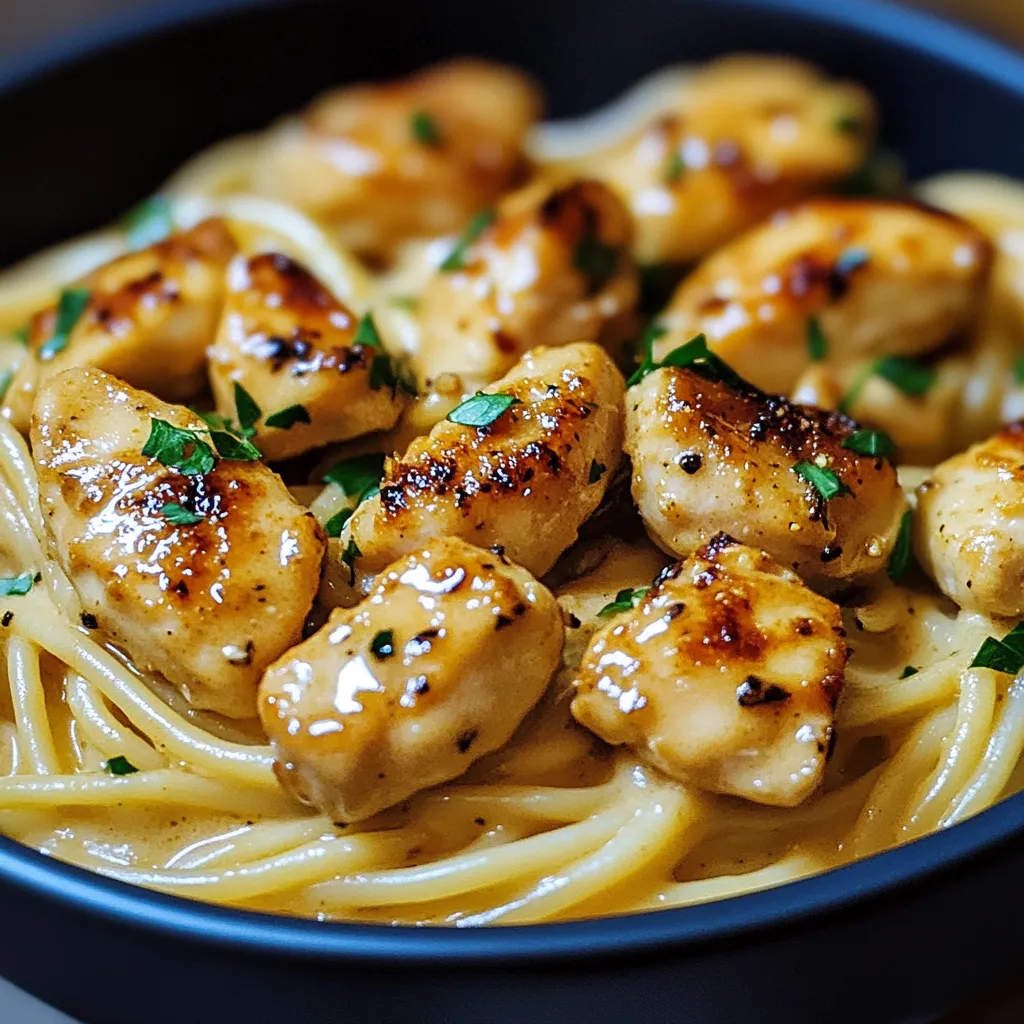 Garlic Butter Chicken Bites with Savory Creamy Parmesan Pasta Recipe
