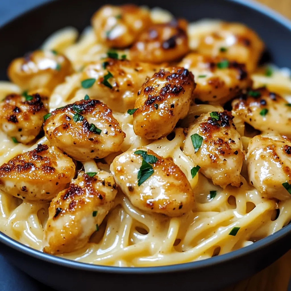 Easy Garlic Butter Chicken Bites with Savory Creamy Parmesan Pasta