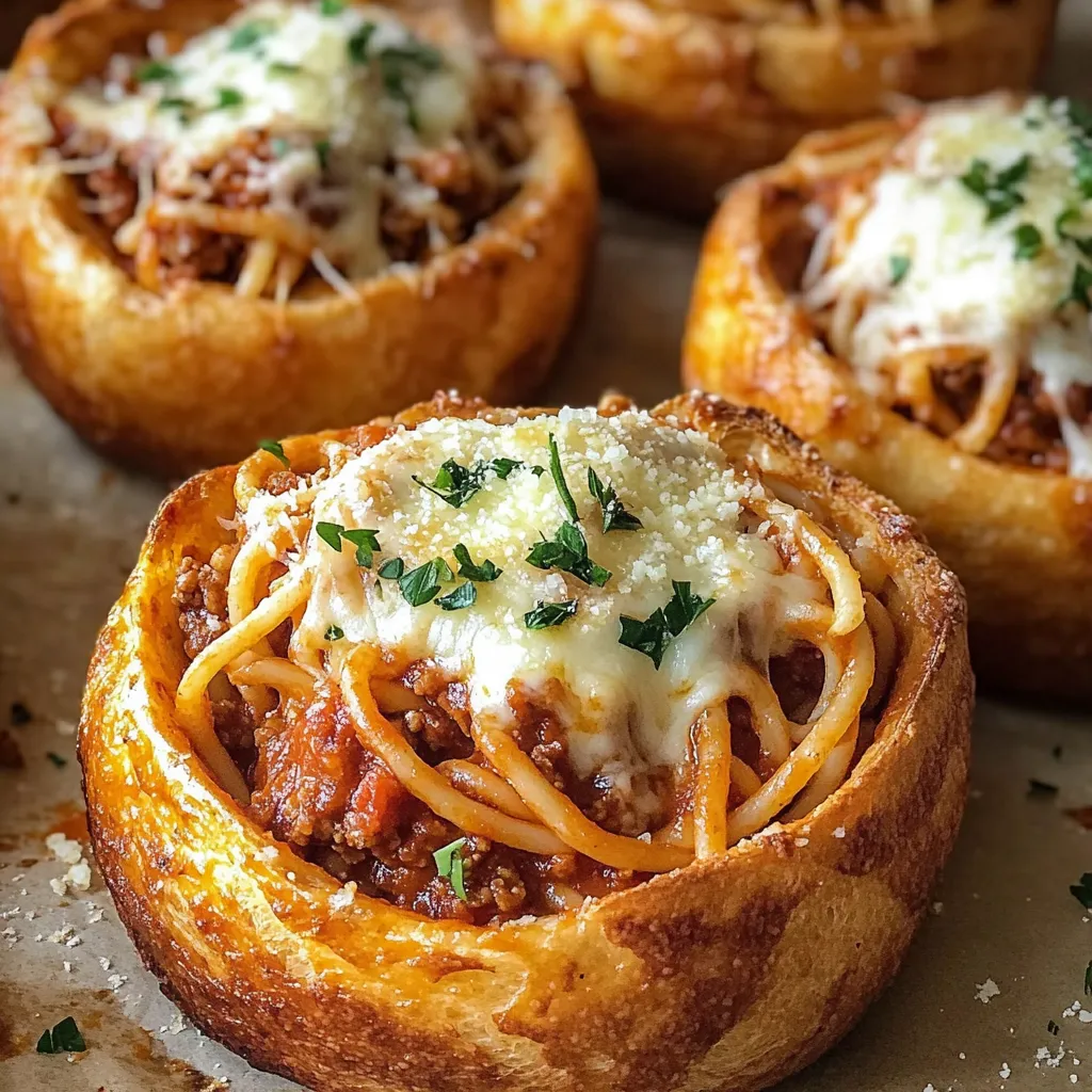 Spaghetti Garlic Bread Bowls
