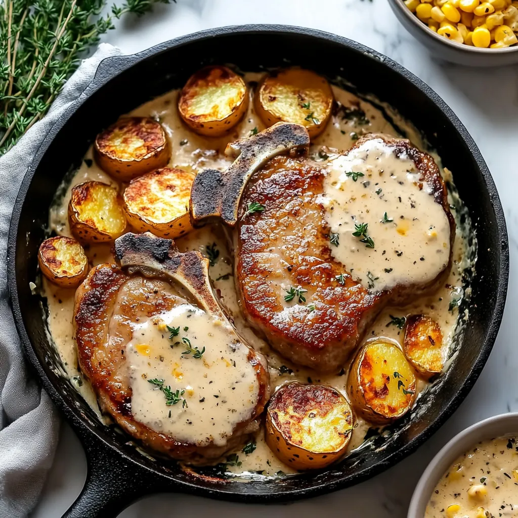 Garlic Butter Pork Chops with Cheesy Potato Bake Recipe