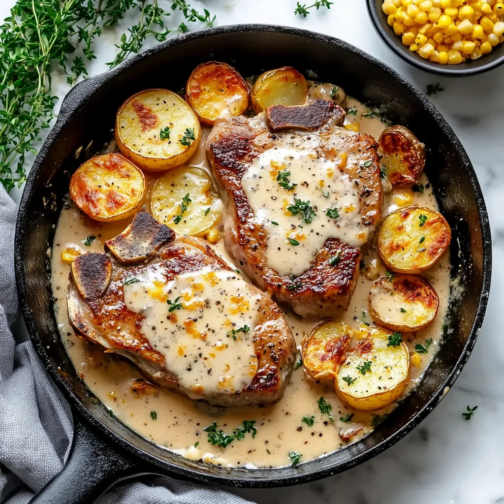 Easy Garlic Butter Pork Chops with Cheesy Potato Bake