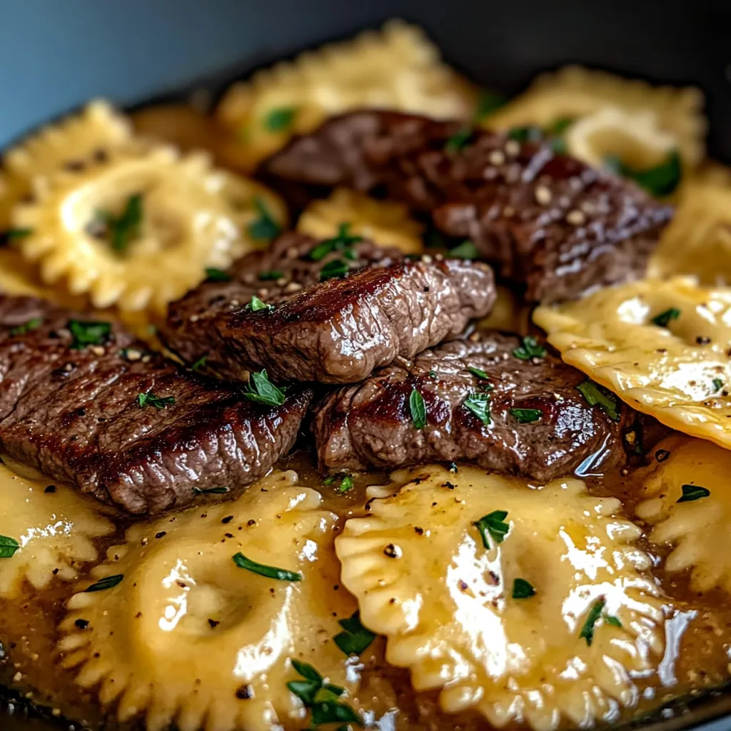 One-Skillet Garlic Butter Steak & Cheese Ravioli
