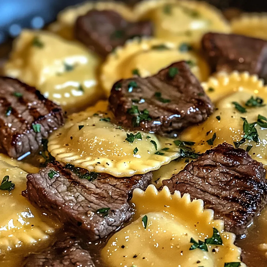 One-Skillet Garlic Butter Steak & Cheese Ravioli Recipe