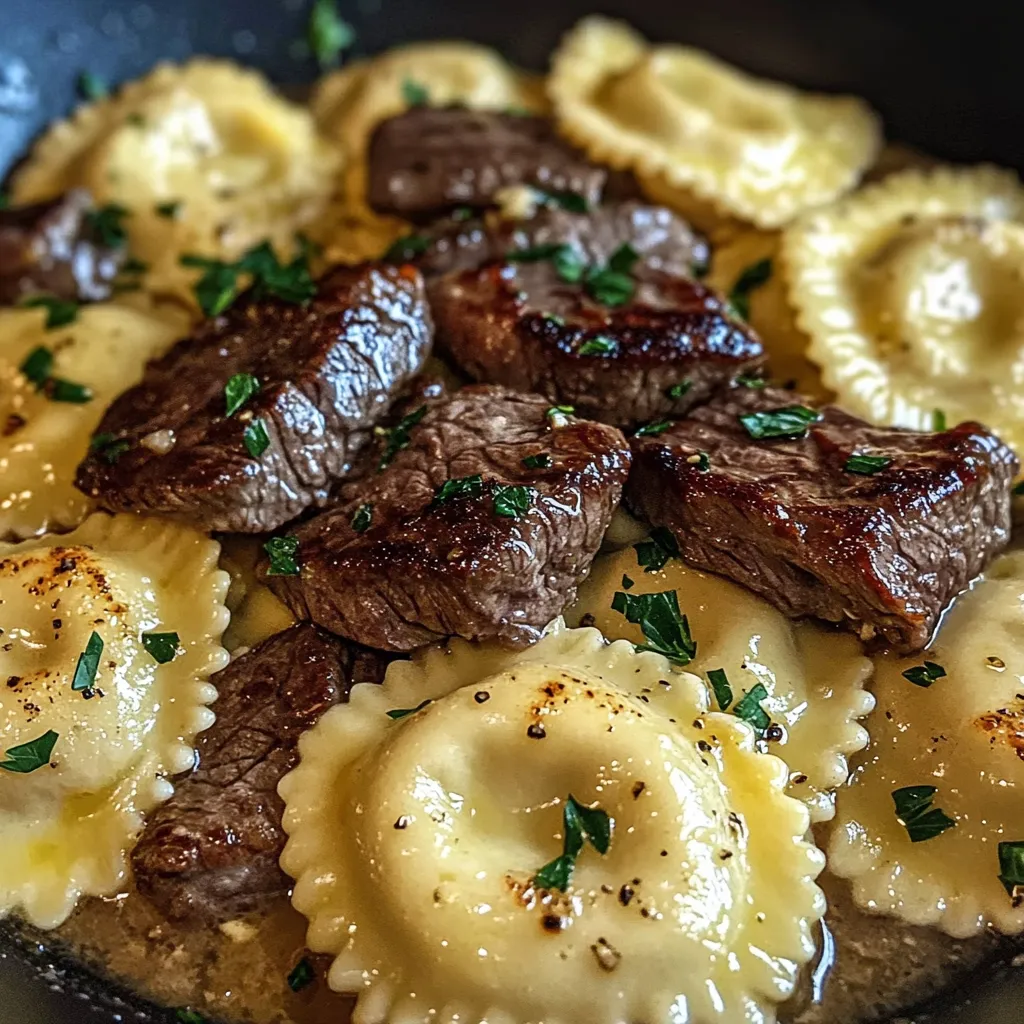 Easy One-Skillet Garlic Butter Steak & Cheese Ravioli