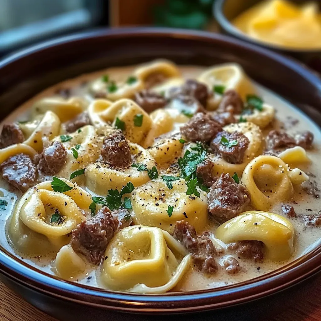 Easy Cheesesteak Tortellini in Rich Provolone Sauce