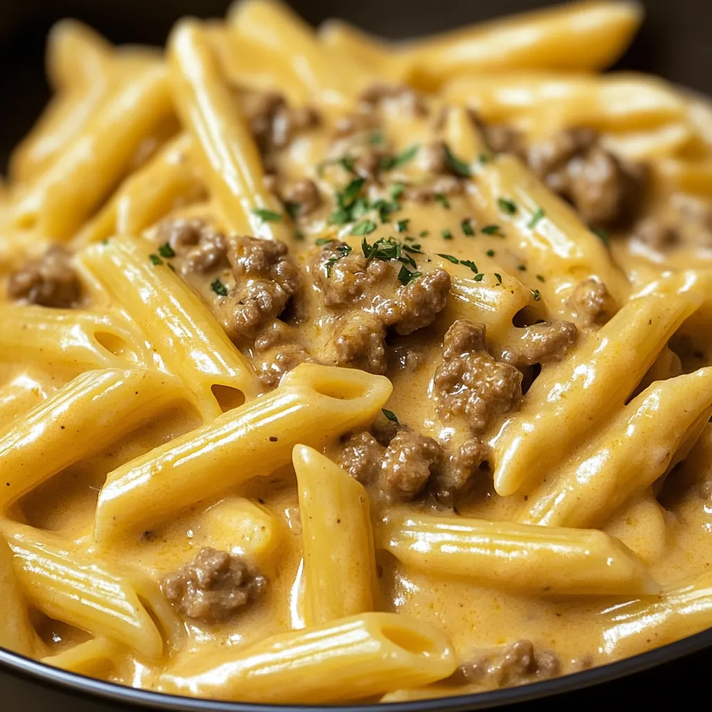 Creamy Velveeta Beef Stroganoff and Penne Pasta