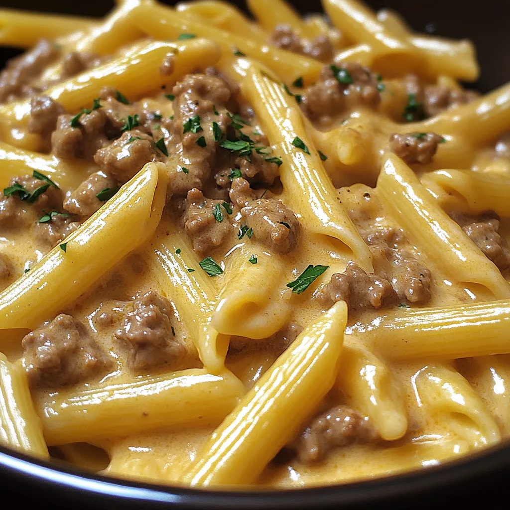 Easy Creamy Velveeta Beef Stroganoff and Penne Pasta