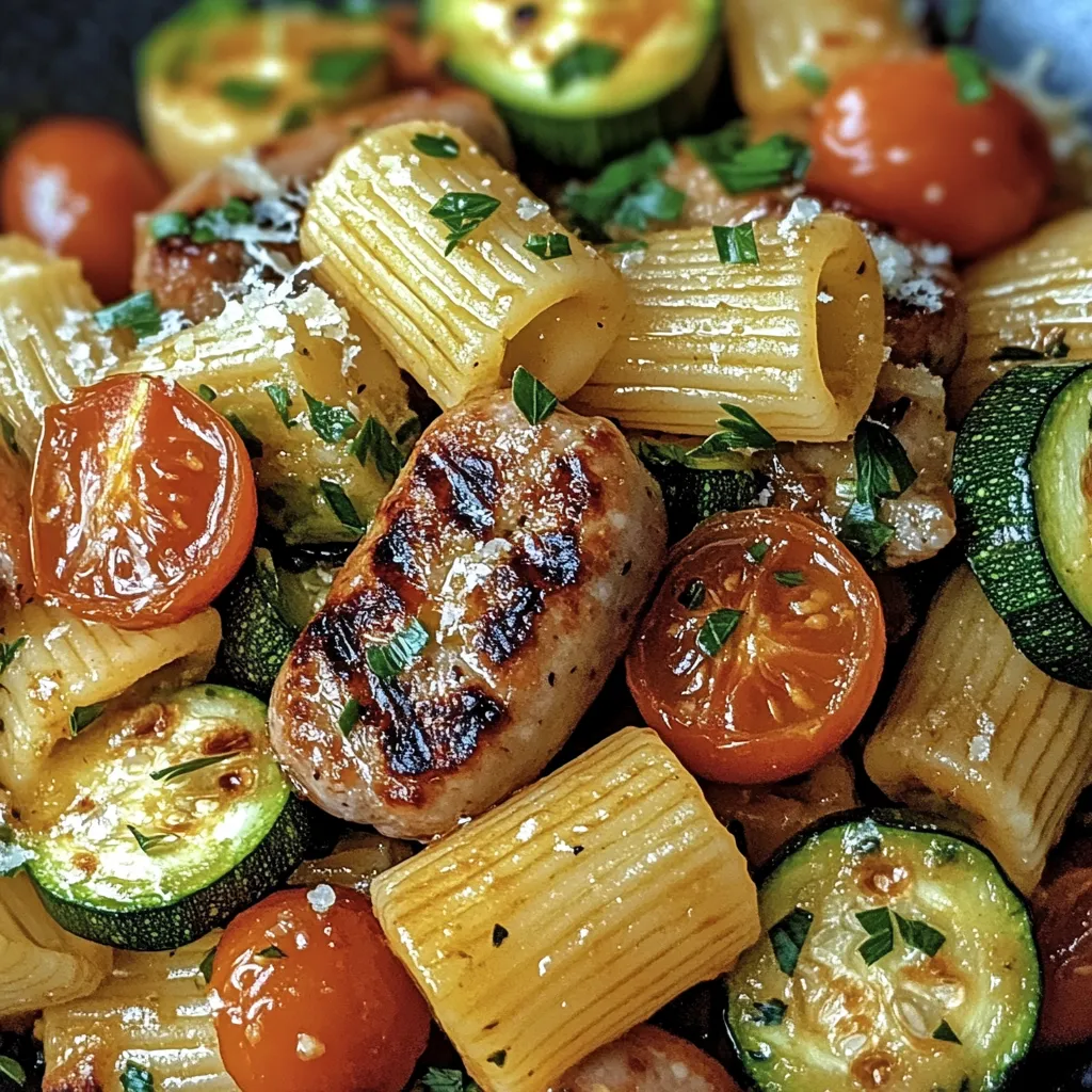 Chicken Sausages with Zucchini, Tomatoes, and Pasta