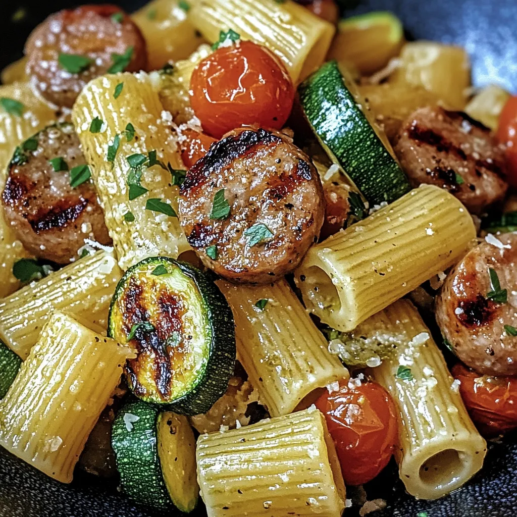 Easy Chicken Sausages with Zucchini, Tomatoes, and Pasta