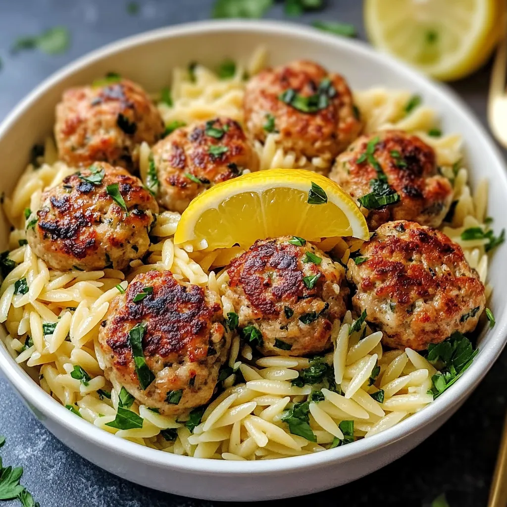 Easy Greek Chicken Meatballs with Lemon Orzo