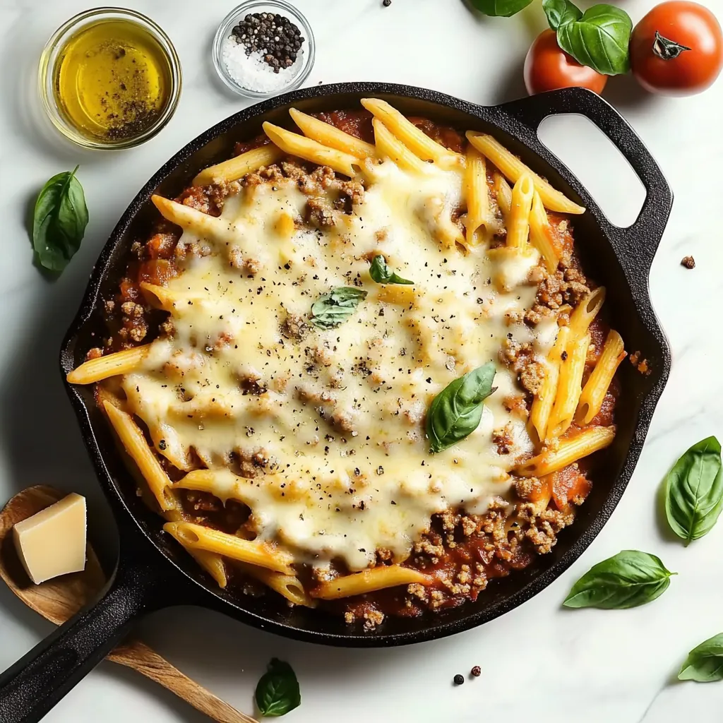 Cheesy Penne with Garlic Butter Ground Beef