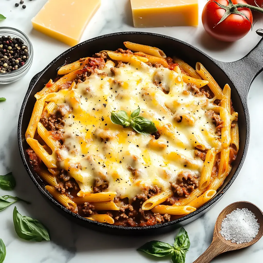 Cheesy Penne with Garlic Butter Ground Beef Recipe