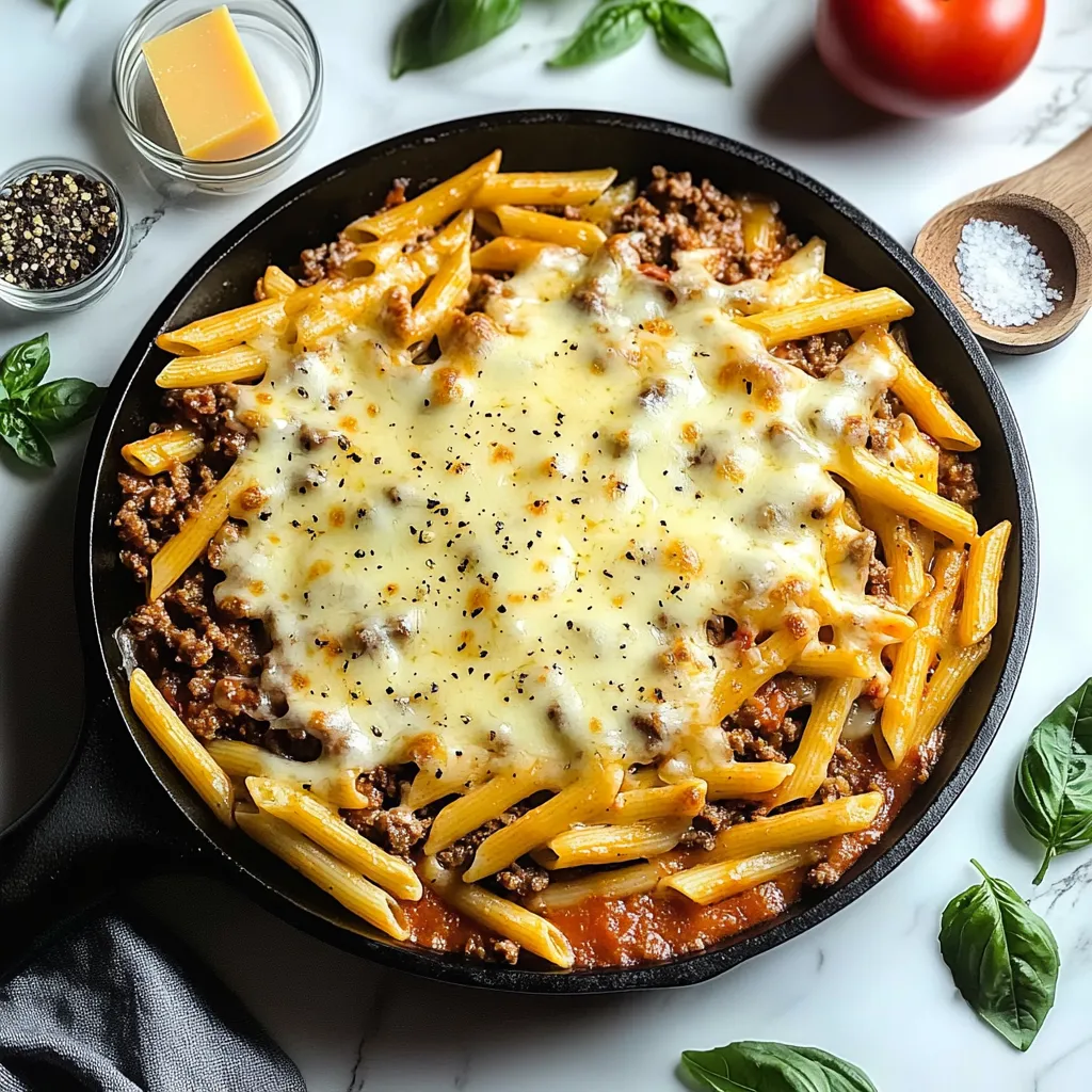 Easy Cheesy Penne with Garlic Butter Ground Beef