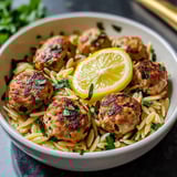Greek Chicken Meatballs with Lemon Orzo
